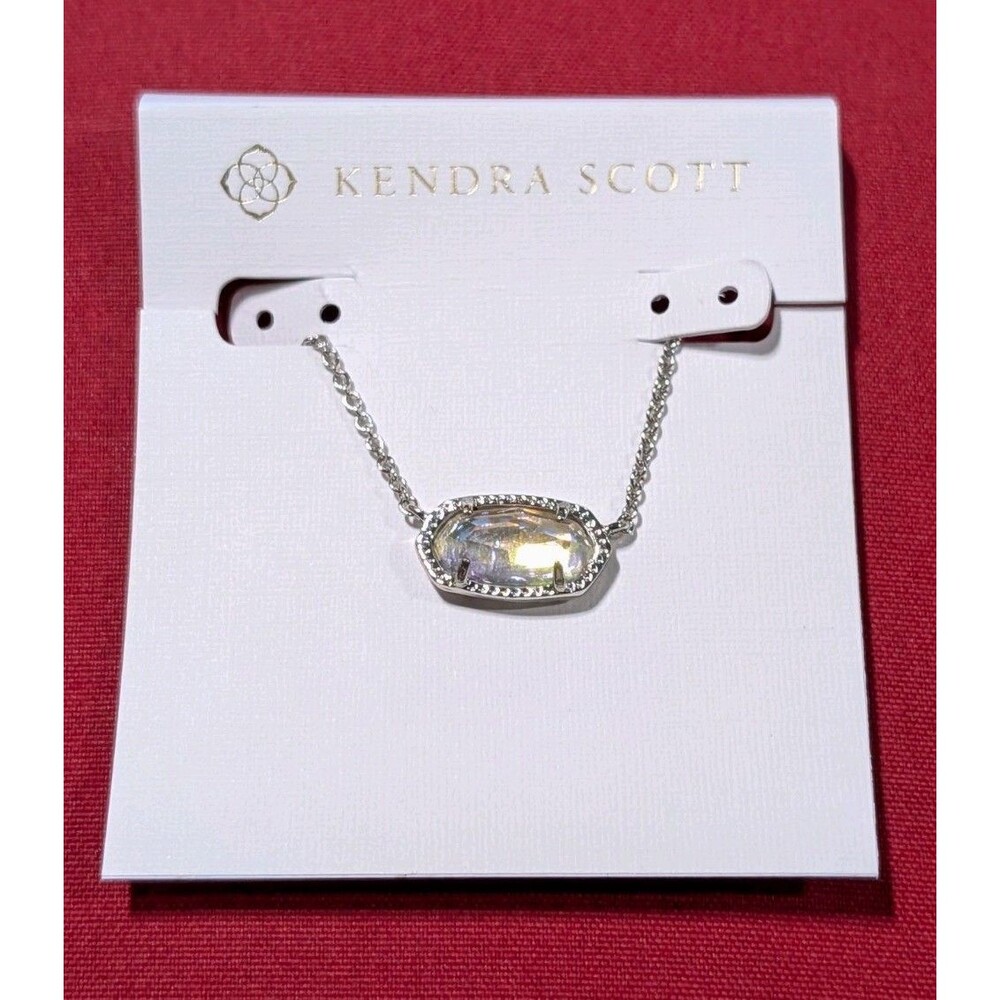 Kendra Scott Elisa Necklace in Rhodium Dichroic Glass  Silver-Tone Pendant NWT